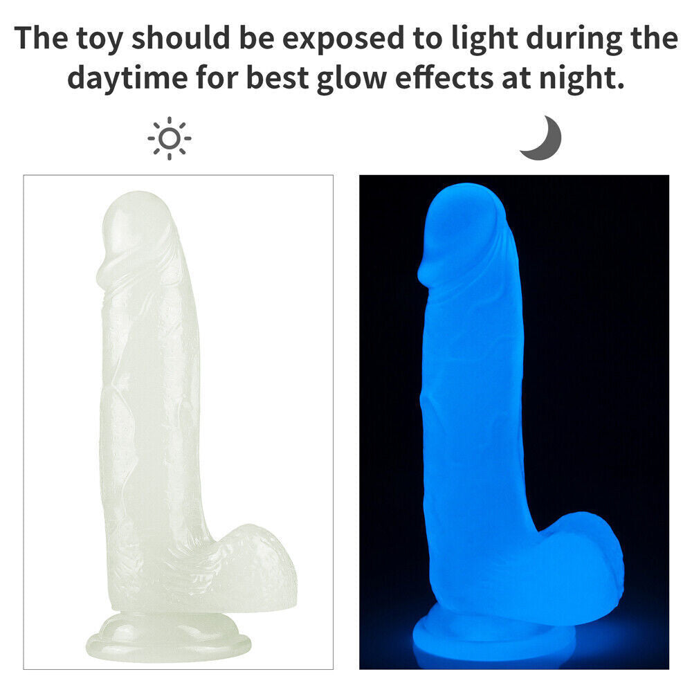 Lovetoy 7.5" Lumino Play Dildo with Suction Cup for G-Spot Blue Glow in the Dark