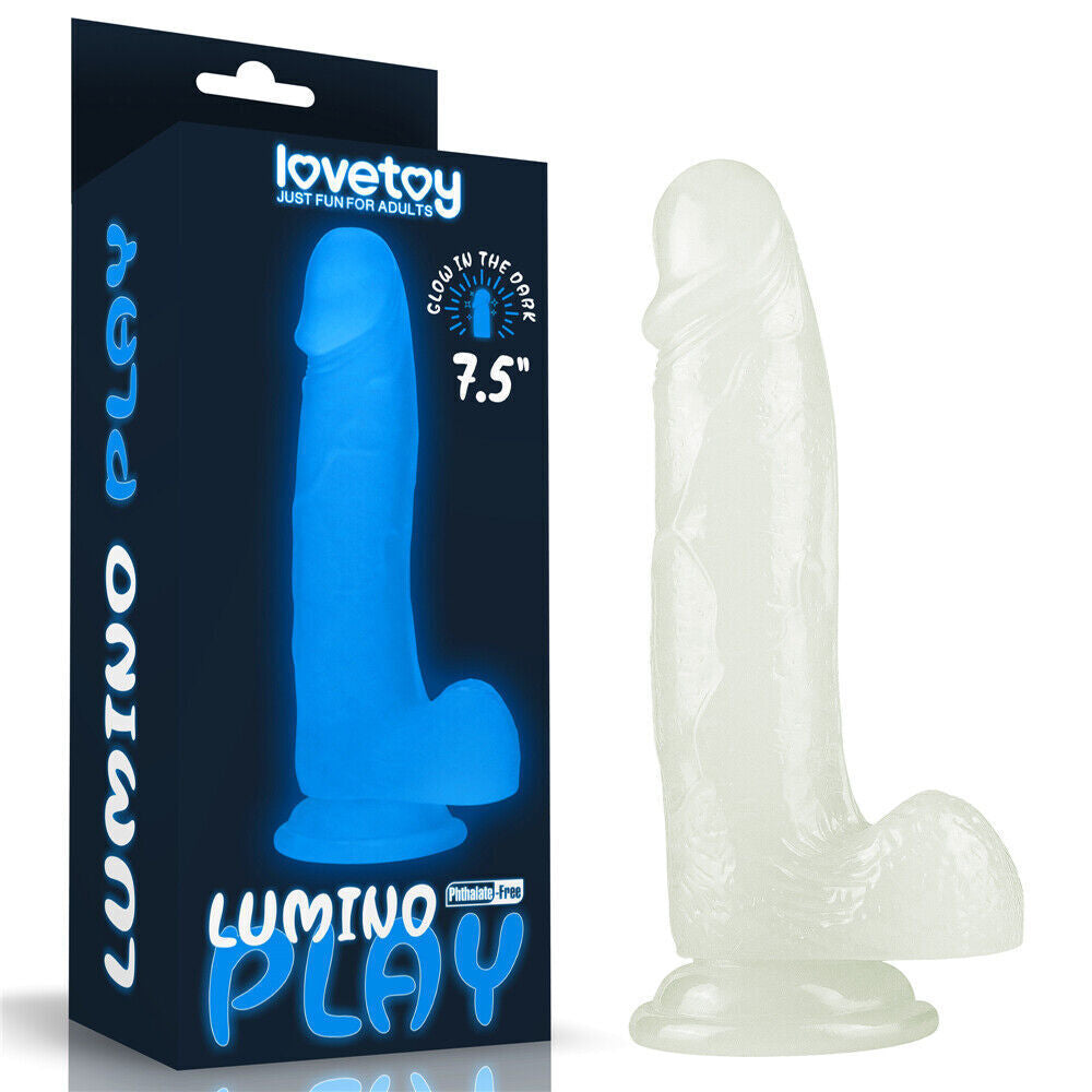 Lovetoy 7.5" Lumino Play Dildo with Suction Cup for G-Spot Blue Glow in the Dark