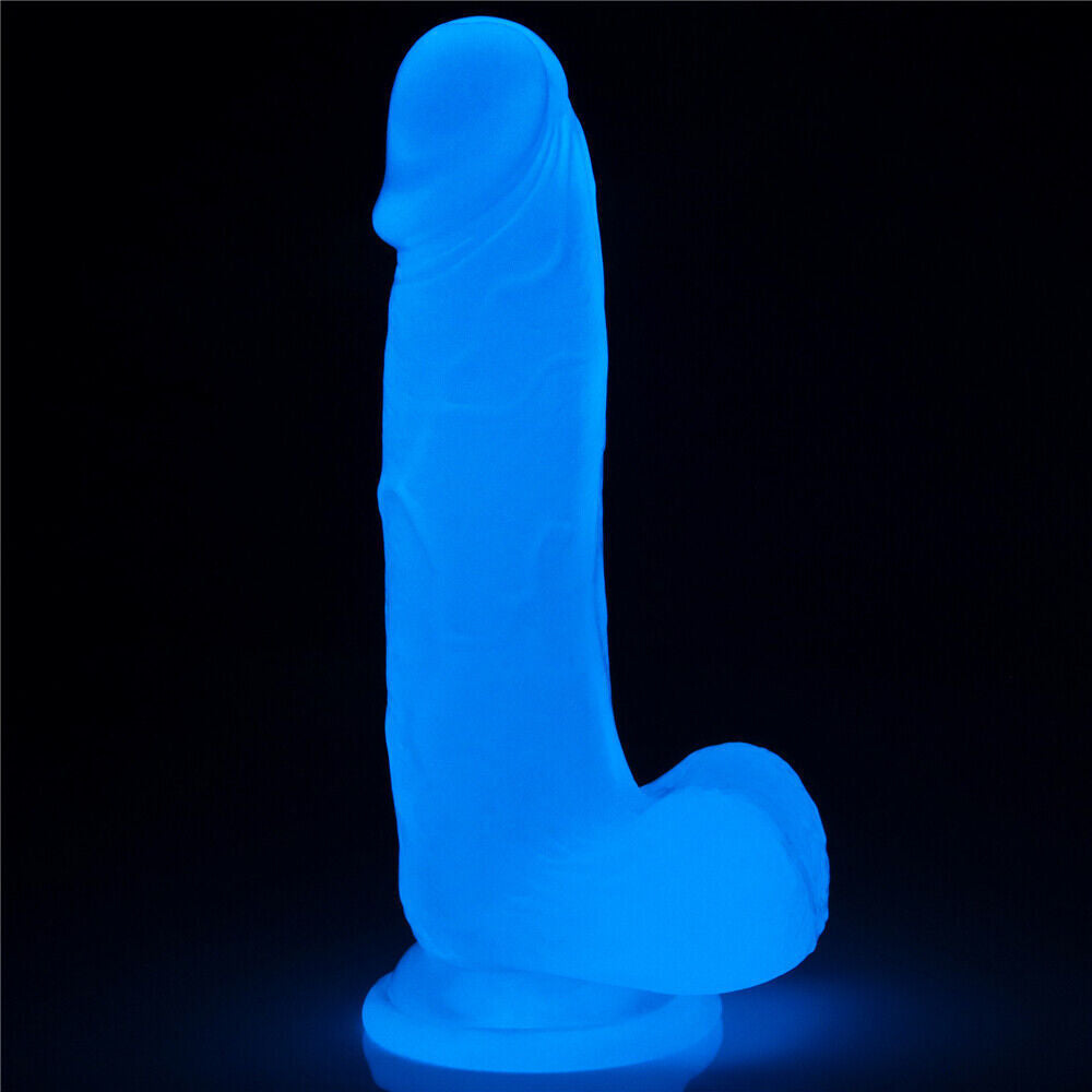 Lovetoy 7.5" Lumino Play Dildo with Suction Cup for G-Spot Blue Glow in the Dark