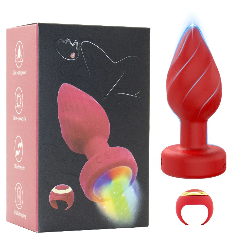 Ambient Light Base Butt Plug Massager Wireless Remote Control 