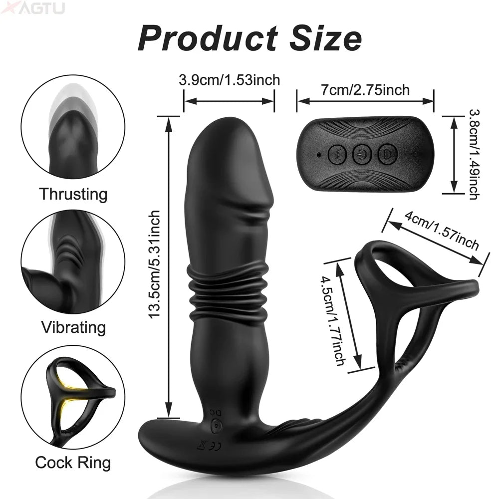 SAUL Glans 3 - Thrust & 12-Vibrating Penis Rings Prostate Massager