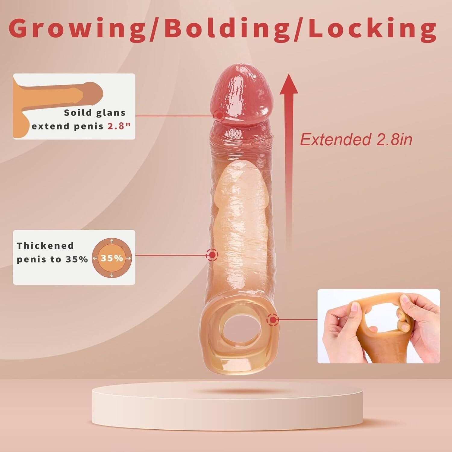 Vibrating Penis Sleeve Extender Cock Ring Vibrator Extension with Remote Control