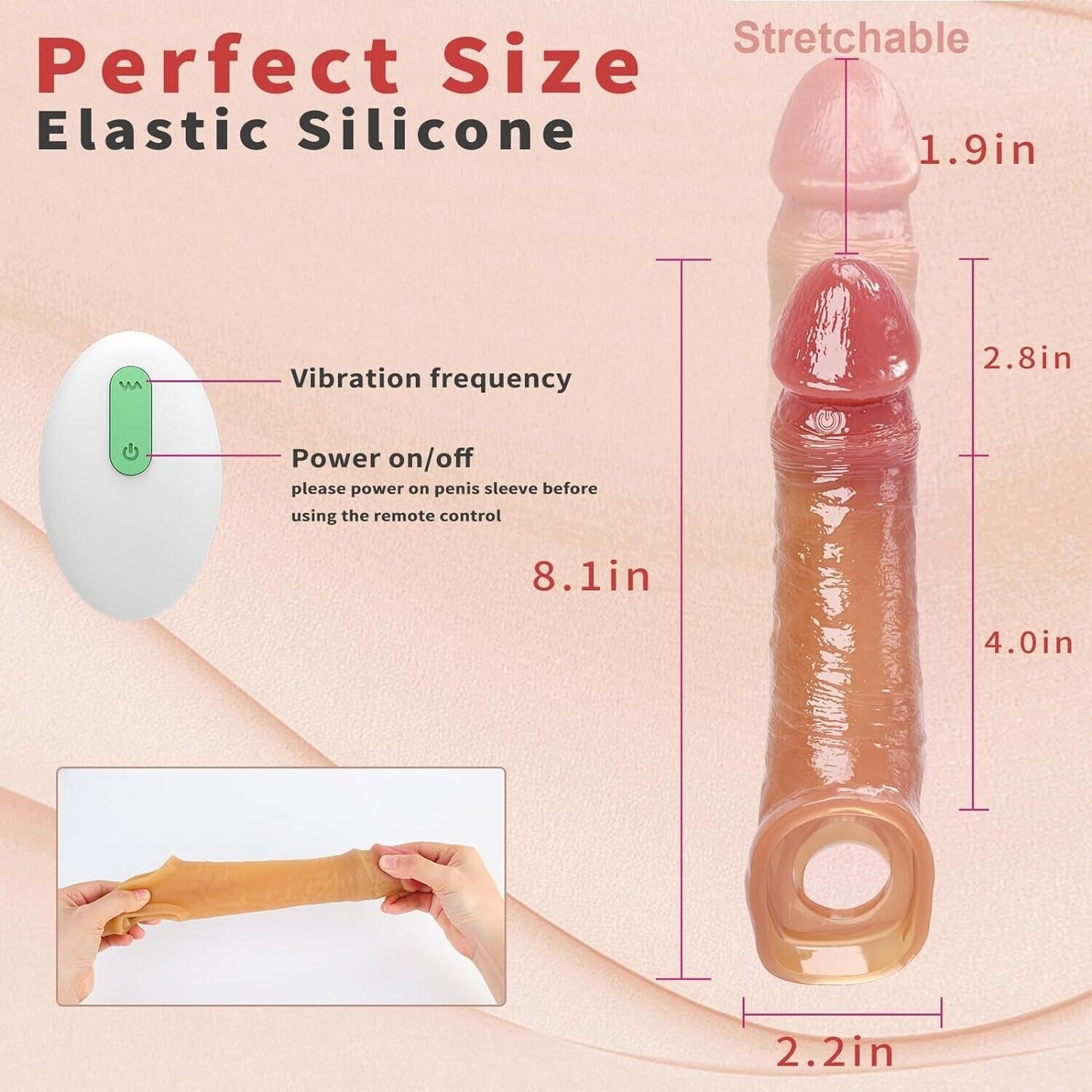 Vibrating Penis Sleeve Extender Cock Ring Vibrator Extension with Remote Control