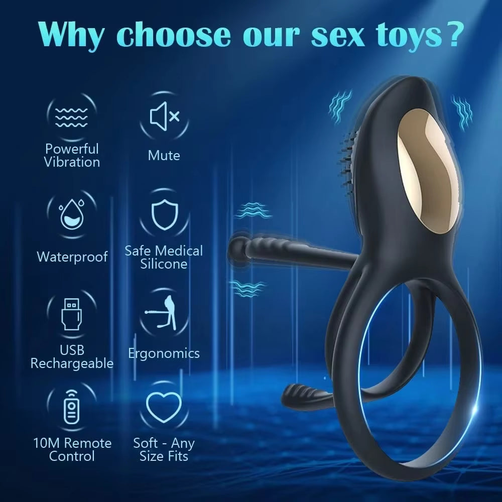 Cock Ring Vibrator Three-Point Stimulation